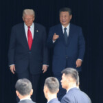 U.S. President Donald Trump and Chinese President Xi Jinping talk as they leave after a bilateral meeting at Gimhae International Airport, on the sidelines of the Asia-Pacific Economic Cooperation (APEC) summit, in Busan, South Korea, October 30, 2025. REUTERS/Evelyn Hockstein