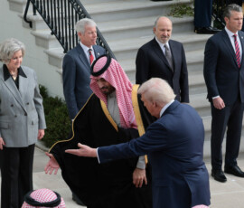 U.S. President Donald Trump welcomes Saudi Crown Prince and Prime Minister Mohammed bin Salman at the White House in Washington, D.C., U.S., November 18, 2025. REUTERS/Jessica Koscielniak