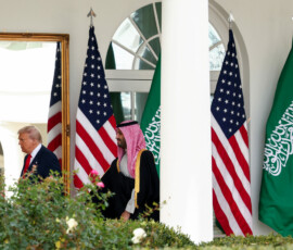 U.S. President Donald Trump walks with Saudi Crown Prince and Prime Minister Mohammed bin Salman at the White House in Washington, D.C., U.S., November 18, 2025. REUTERS/Kevin Lamarque