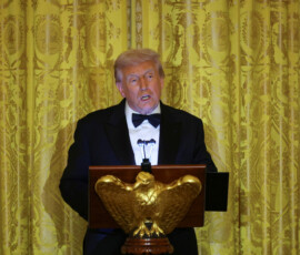 U.S. President Donald Trump speaks as he hosts a dinner for Saudi Crown Prince and Prime Minister Mohammed bin Salman, at the White House in Washington, D.C., U.S., November 18, 2025. REUTERS/Tom Brenner