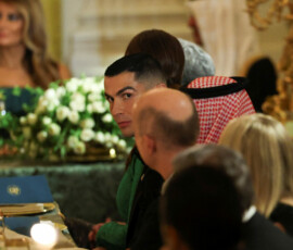 Cristiano Ronaldo attends a dinner hosted by U.S. President Donald Trump for Saudi Crown Prince and Prime Minister Mohammed bin Salman, at the White House in Washington, D.C., U.S., November 18, 2025. REUTERS/Tom Brenner
