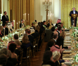 U.S. President Donald Trump speaks as he hosts a dinner for Saudi Crown Prince and Prime Minister Mohammed bin Salman, at the White House in Washington, D.C., U.S., November 18, 2025. REUTERS/Tom Brenner