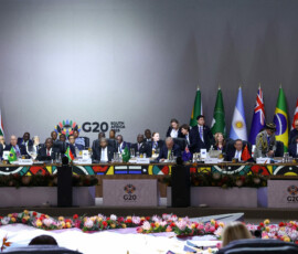 Leaders attend a plenary session on the opening day of the G20 Summit at the Nasrec Expo Centre in Johannesburg, South Africa, November 22, 2025. REUTERS/Yves Herman