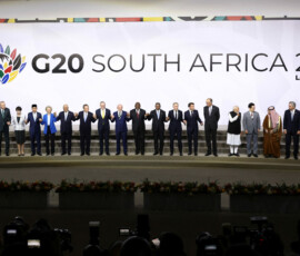 Leaders pose for a family photo on the first day of the G20 Leaders' Summit at the Nasrec Expo Centre in Johannesburg, South Africa, November 22, 2025. REUTERS/Yves Herman/Pool