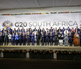 G20 leaders and delegates pose for a family picture during the G20 Leaders' Summit at the Nasrec Expo Centre in Johannesburg, South Africa, November 22, 2025. Gianluigi Guercia/Pool via REUTERS
