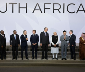 Brazil's President Luiz Inacio Lula da Silva, South Africa's President Cyril Ramaphosa, Chairperson of the African Union and Angola's President Joao Lourenco, Canada's Prime Minister Mark Carney, France's President Emmanuel Macron, Germany's Chancellor Friedrich Merz, India's Prime Minister Narendra Modi, South Korea's President Lee Jae Myung, British Prime Minister Keir Starmer, Saudi Arabia's Foreign Minister Faisal bin Farhan Al Saud, and Argentina's Foreign Minister Pablo Quirno stand for a family photo on the first day of the G20 Leaders' Summit at the Nasrec Expo Centre in Johannesburg, South Africa, November 22, 2025. REUTERS/Yves Herman/Pool G20 declaration India