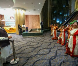Upon PM Modi's arrival in Johannesburg members of the Indian community took the lead in showcasing folk dances from 11 states of India during a short cultural programme titled ‘Rhythms of a United India'