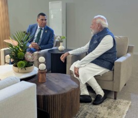 PM Narendra Modi interacted with Jamaica's Prime Minister Andrew Holness during the G20 Summit in Johannesburg