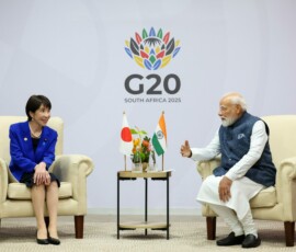 PM Narendra Modii interacted with Japanese Prime Minister Sanae Takaichi, on the sidelines of the Johannesburg G20 Summit.