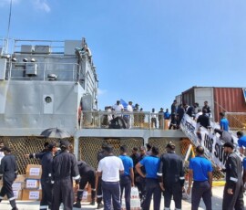 INS Sukanya enters Trincomalee with relief materials