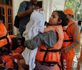 Under Operation Sagar Bandhu NDRF India teams carried out multiple evacuations in Puttalam, Sri Lanka, rescuing stranded people including infants, children and females