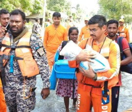 Under Operation Sagar Bandhu NDRF India teams carried out multiple evacuations in Puttalam, Sri Lanka, rescuing stranded people including infants, children and females