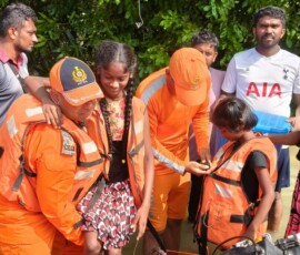Under Operation Sagar Bandhu NDRF India teams carried out multiple evacuations in Puttalam, Sri Lanka, rescuing stranded people including infants, children and females