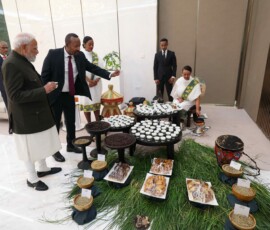 At Addis Ababa airport, PM Narendra Modi took part in a traditional Coffee Ceremony with Prime Minister Abiy Ahmed Ali