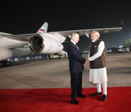 PM Narendra Modi receives Russian President Vladimir Putin at the airport