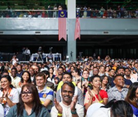 Glimpses of PM Narendra Modi interacting with the Indian diaspora at a community programme in Kuala Lumpur