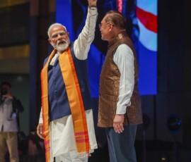 Glimpses of PM Narendra Modi interacting with the Indian diaspora at a community programme in Kuala Lumpur