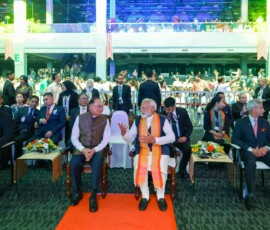 Glimpses of PM Narendra Modi interacting with the Indian diaspora at a community programme in Kuala Lumpur