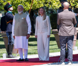 Italy's Prime Minister Giorgia Meloni meets Indian Prime Minister Narendra Modi at Villa Doria Pamphili, in Rome, Italy, May 20, 2026. REUTERS/Remo Casilli