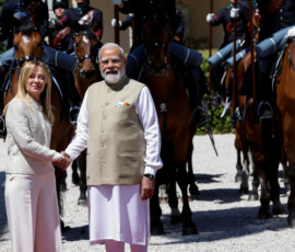 Italy's Prime Minister Giorgia Meloni meets Indian Prime Minister Narendra Modi at Villa Doria Pamphili, in Rome, Italy, May 20, 2026. REUTERS/Remo Casilli