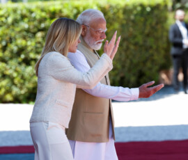 Italy's Prime Minister Giorgia Meloni meets Indian Prime Minister Narendra Modi at Villa Doria Pamphili, in Rome, Italy, May 20, 2026. REUTERS/Remo Casilli