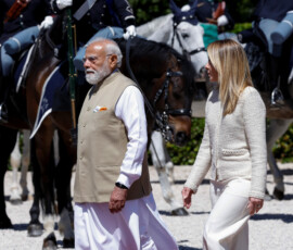 Italy's Prime Minister Giorgia Meloni meets Indian Prime Minister Narendra Modi at Villa Doria Pamphili, in Rome, Italy, May 20, 2026. REUTERS/Remo Casilli