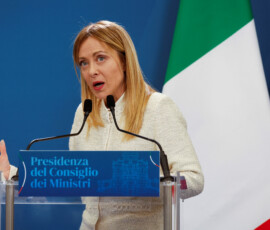 Italy's Prime Minister Giorgia Meloni attends a press conference with Indian Prime Minister Narendra Modi at Villa Doria Pamphili, in Rome, Italy, May 20, 2026. REUTERS/Remo Casilli