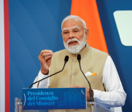 Indian Prime Minister Narendra Modi attends a press conference with Italy's Prime Minister Giorgia Meloni at Villa Doria Pamphili, in Rome, Italy, May 20, 2026. REUTERS/Remo Casilli