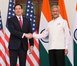 U.S. Secretary of State Marco Rubio and India’s Minister of External Affairs S. Jaishankar shake hands after their talks in New Delhi, India, May 24, 2026. Julia Demaree Nikhinson/Pool via REUTERS