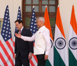 U.S. Secretary of State Marco Rubio and India’s Minister of External Affairs S. Jaishankar walk after a formal handshake following their talks in New Delhi, India, May 24, 2026. Julia Demaree Nikhinson/Pool via REUTERS TPX IMAGES OF THE DAY