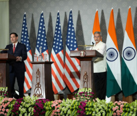 U.S. Secretary of State Marco Rubio speaks at a joint presser with India’s Minister of External Affairs S. Jaishankar following their talks in New Delhi, India, May 24, 2026. Julia Demaree Nikhinson/Pool via REUTERS