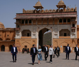 United States Secretary of State Marco Rubio and his wife, Jeanette Rubio, tour Amber Fort in Jaipur, India, Monday, May 25, 2026. Julia Demaree Nikhinson/Pool via REUTERS