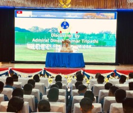 During his ongoing visit to Myanmar, Adm Dinesh K Tripathi, CNS, addressed the staff officers and trainee officers from various units at the Naval Training Command NTC of the Myanmar Navy
