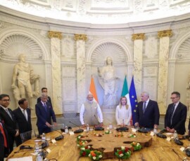 Glimpses of PM Modi and Italy's PM Giorgia Meloni from Villa Doria Pamphili where PM Modi was accorded a ceremonial guard of honour followed by delegation level talks