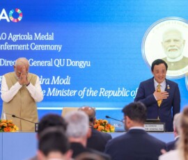 PM Modi was conferred the Agricola Medal by QU Dongyu, Director General of FAO at a ceremony at Food and Agriculture Organization Headquarters in Rome