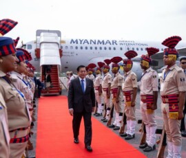 Myanmar President U Min Aung Hlaing arrives in Bodh Gaya, Bihar