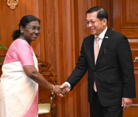 President Droupadi Murmu received President U Min Aung Hlaing of Myanmar at Rashtrapati Bhavan