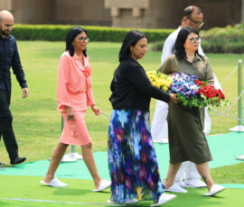 Venezuela's interim President Delcy Rodriguez arrives to pay homage at the Mahatma Gandhi memorial at Rajghat in New Delhi, India, June 4, 2026. REUTERS/Adnan Abidi
