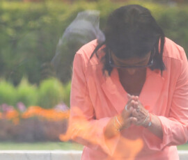 Venezuela's interim President Delcy Rodriguez pays homage at the Mahatma Gandhi memorial at Rajghat in New Delhi, India, June 4, 2026. REUTERS/Adnan Abidi