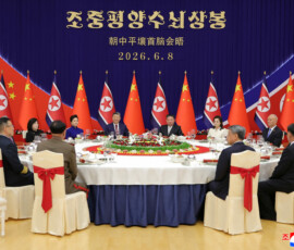 Chinese President Xi Jinping attends a banquet hosted by North Korean leader Kim Jong Un, during his state visit, in Pyongyang, North Korea, June 8, 2026, in this picture released by North Korea's official Korean Central News Agency. KCNA via REUTERS