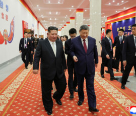 Chinese President Xi Jinping walks with North Korean leader Kim Jong Un during Xi's state visit to Pyongyang, North Korea, June 8, 2026, in this picture released by North Korea's official Korean Central News Agency. KCNA via REUTERS