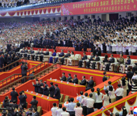 Chinese President Xi Jinping, his wife Peng Liyuan, North Korean leader Kim Jong Un, and his wife Ri Sol Ju sit together as they attend a performance at the Pyongyang Indoor Stadium, during Xi's state visit, in Pyongyang, North Korea, June 8, 2026, in this picture released by North Korea's official Korean Central News Agency. KCNA via REUTERS