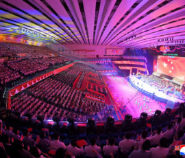 The flag of China is displayed on a screen during a performance at the Pyongyang Indoor Stadium, during Chinese President Xi Jinping's state visit in Pyongyang, North Korea, June 8, 2026, in this picture released by North Korea's official Korean Central News Agency. KCNA via REUTERS