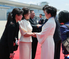 Chinese President Xi Jinping and his wife, first lady Peng Liyuan are welcomed by North Korean leader Kim Jong Un and his wife Ri Sol Ju at Pyongyang Airport during Xi's state visit to Pyongyang, North Korea, in this picture taken June 8, 2026 and released June 9, 2026. KCNA via REUTERS ATTENTION EDITORS - THIS IMAGE WAS PROVIDED BY A THIRD PARTY. REUTERS IS UNABLE TO INDEPENDENTLY VERIFY THIS IMAGE. NO THIRD PARTY SALES. SOUTH KOREA OUT. NO COMMERCIAL OR EDITORIAL SALES IN SOUTH KOREA.