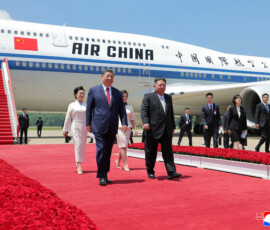 Chinese President Xi Jinping and his wife, first lady Peng Liyuan are welcomed by North Korean leader Kim Jong Un and his wife Ri Sol Ju at Pyongyang Airport during Xi's state visit to Pyongyang, North Korea, in this picture taken June 8, 2026 and released June 9, 2026. KCNA via REUTERS ATTENTION EDITORS - THIS IMAGE WAS PROVIDED BY A THIRD PARTY. REUTERS IS UNABLE TO INDEPENDENTLY VERIFY THIS IMAGE. NO THIRD PARTY SALES. SOUTH KOREA OUT. NO COMMERCIAL OR EDITORIAL SALES IN SOUTH KOREA.