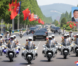Motorcade carries Chinese President Xi Jinping and his wife, first lady Peng Liyuan from Pyongyang Airport during Xi's state visit to Pyongyang, North Korea, in this picture taken June 8, 2026 and released June 9, 2026. KCNA via REUTERS ATTENTION EDITORS - THIS IMAGE WAS PROVIDED BY A THIRD PARTY. REUTERS IS UNABLE TO INDEPENDENTLY VERIFY THIS IMAGE. NO THIRD PARTY SALES. SOUTH KOREA OUT. NO COMMERCIAL OR EDITORIAL SALES IN SOUTH KOREA.