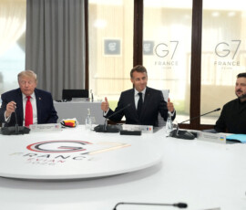 U.S. President Donald Trump, French President Emmanuel Macron and Ukrainian President Volodymyr Zelenskiy during a working session at the G7 summit in Evian-les-Bains, France, June 16, 2026. Thibault Camus/Pool via REUTERS TPX IMAGES OF THE DAY