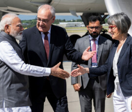 Swiss Federal President Guy Parmelin and his wife Caroline welcome India's Prime Minister Narendra Modi at Geneva Airport prior to the G7 summit in nearby Evian (France), in Geneva, Switzerland, June 16, 2026. MARTIAL TREZZINI/Pool via REUTERS