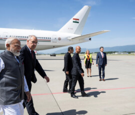 Swiss Federal President Guy Parmelin welcomes India's Prime Minister Narendra Modi at Geneva Airport prior to the G7 summit in nearby Evian (France), in Geneva, Switzerland, June 16, 2026. MARTIAL TREZZINI/Pool via REUTERS
