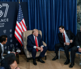 U.S. President Donald Trump, U.S. Secretary of State Marco Rubio and Treasury Secretary Scott Bessent attend a bilateral meeting with the Emir of Qatar, Sheikh Tamim bin Hamad Al Thani, on the sidelines of the G7 summit, in Evian-les-Bains, France, June 16, 2026. REUTERS/Evelyn Hockstein